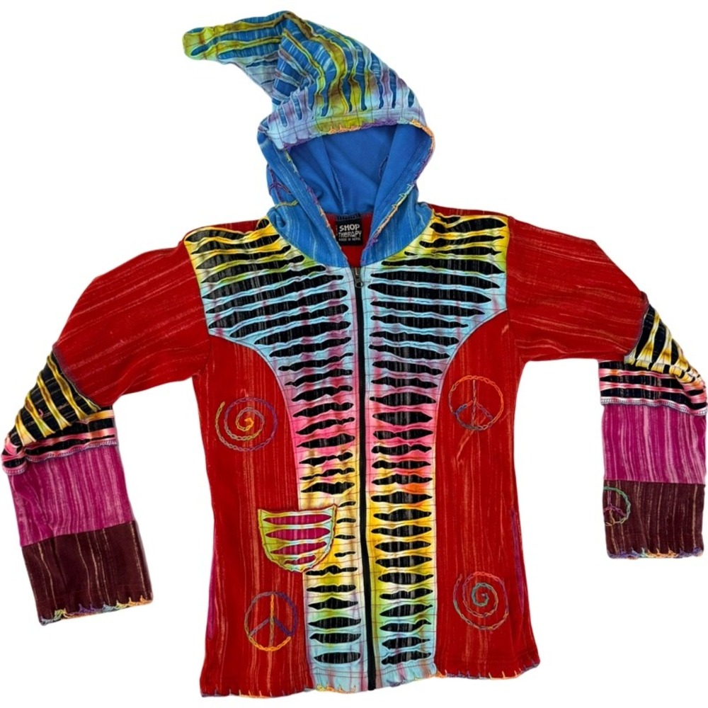 SHOP THERAPY Tie Dye‎ Peace Sign Hoodie Zip Sweater Multi Color M/L Boho Hippie